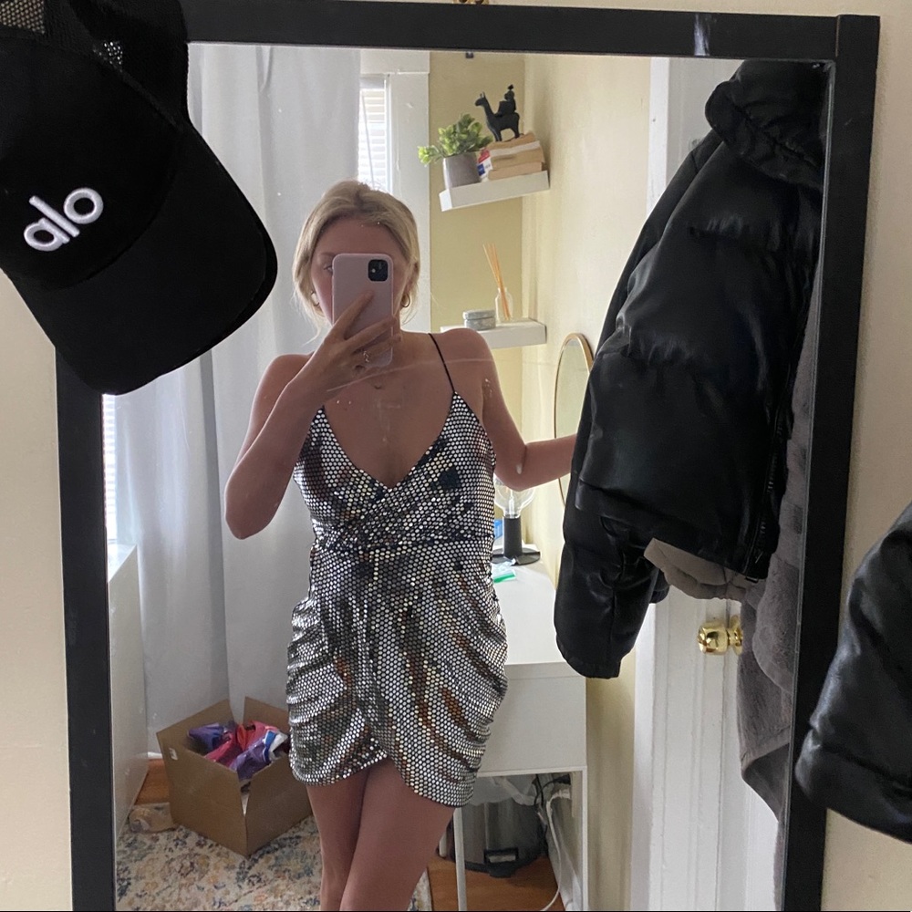 Silver sequin tiger mist mini dress (size small)